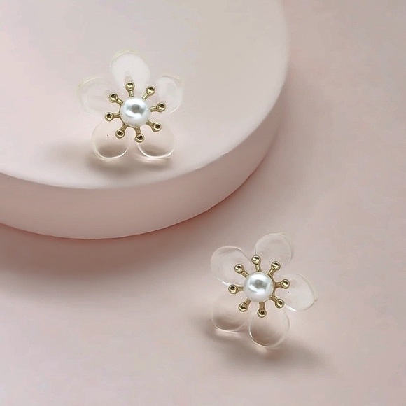 Any 4/$25! Translucent Flower Pearl Stud Earrings - Picture 7 of 10